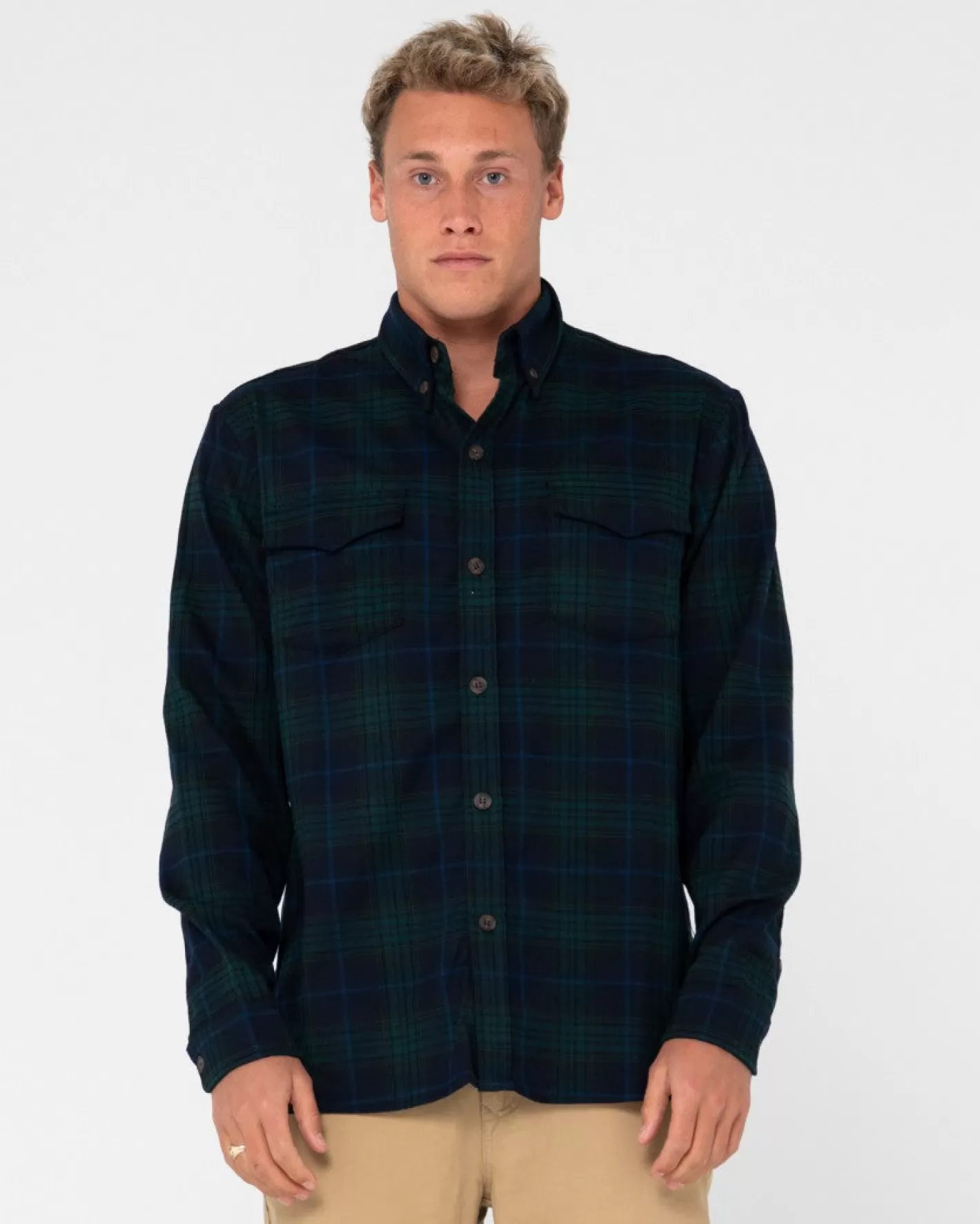 Hombre Rusty Camisa De Franela De Manga Larga Con Reloj Negro