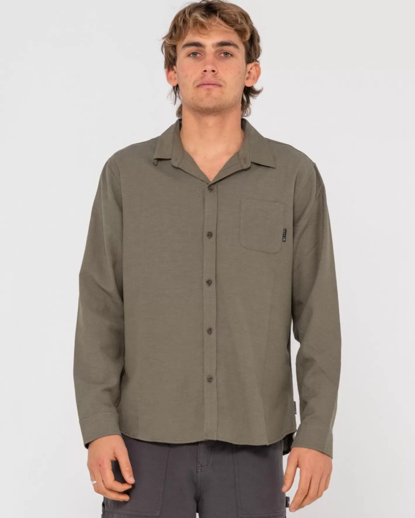 Hombre Rusty Camisa De Lino De Manga Larga Overtone