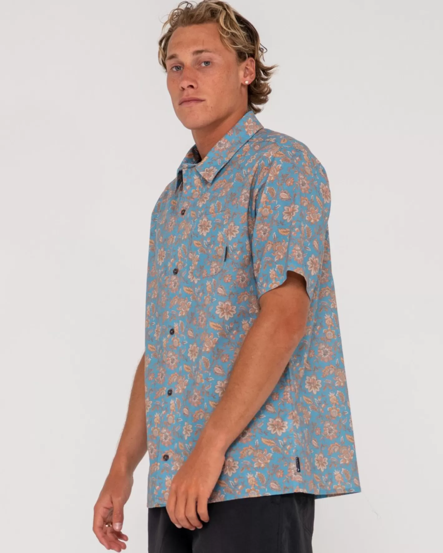 Hombre Rusty Camisa De Manga Corta De Corte Relajado Mosaic Ramie