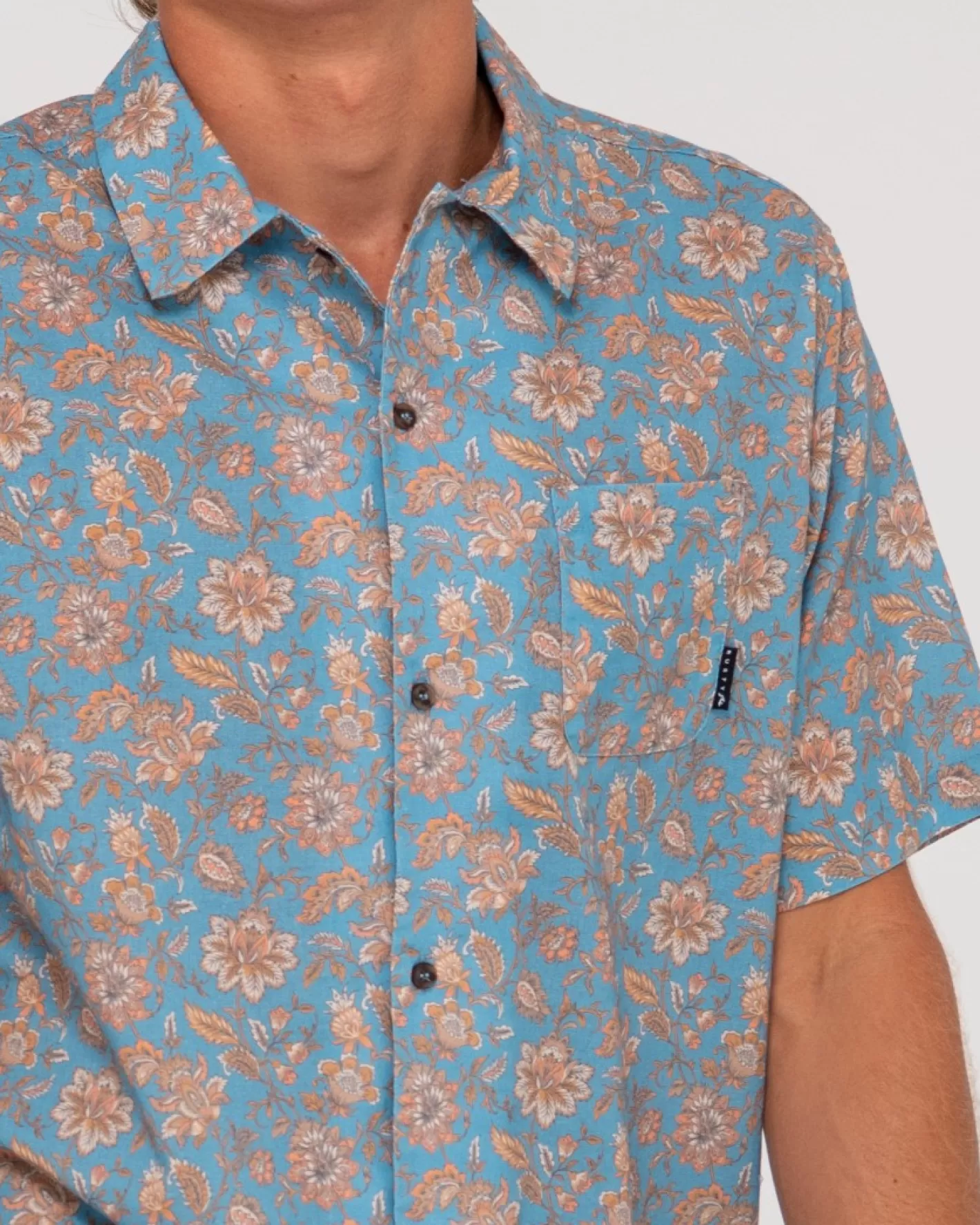 Hombre Rusty Camisa De Manga Corta De Corte Relajado Mosaic Ramie