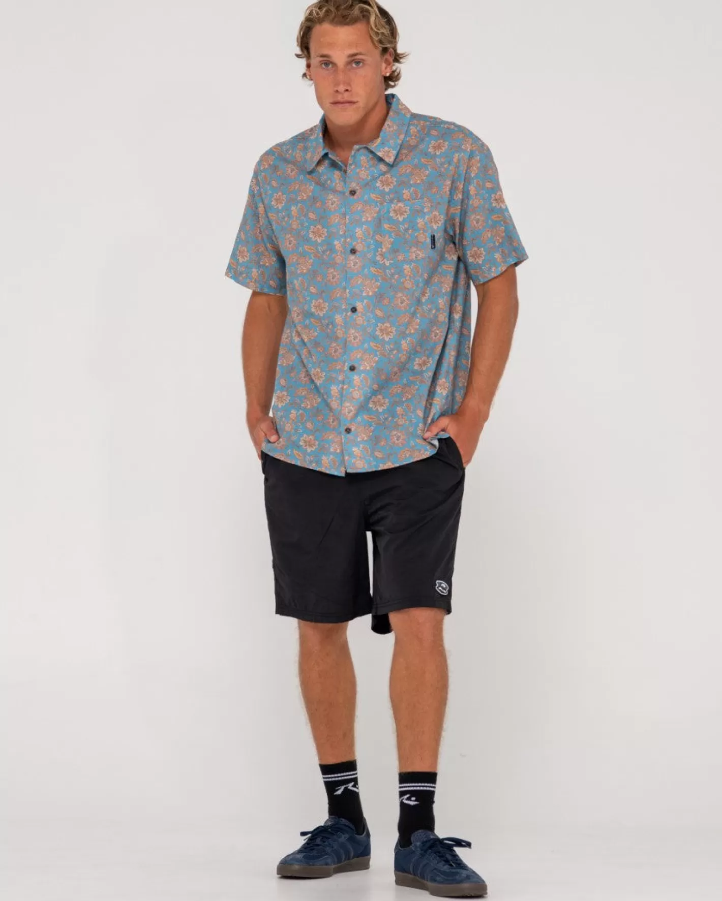 Hombre Rusty Camisa De Manga Corta De Corte Relajado Mosaic Ramie