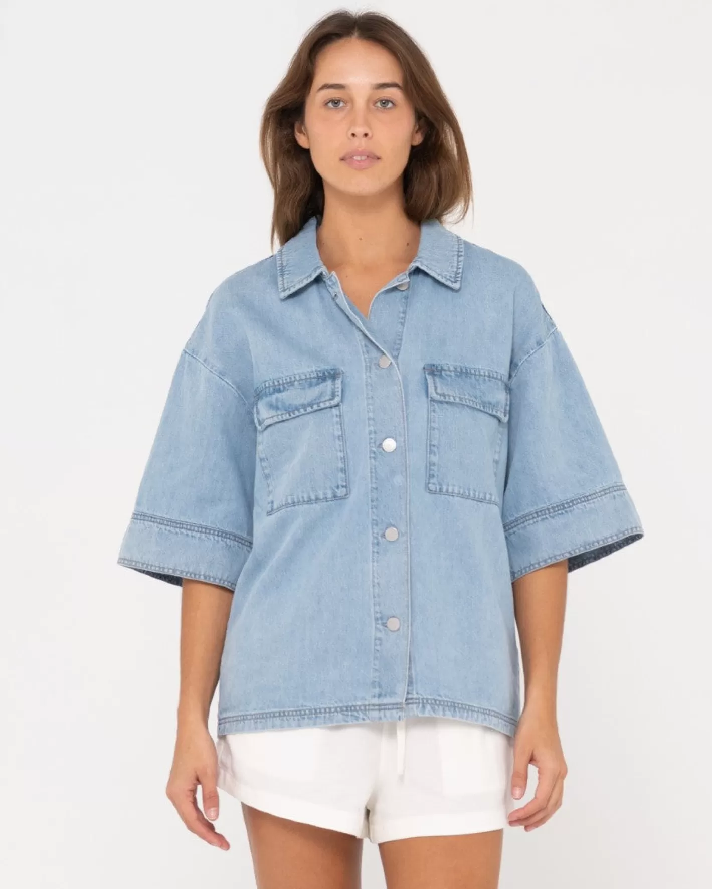 Mujer Rusty Camisa Vaquera De Manga Corta Hudson