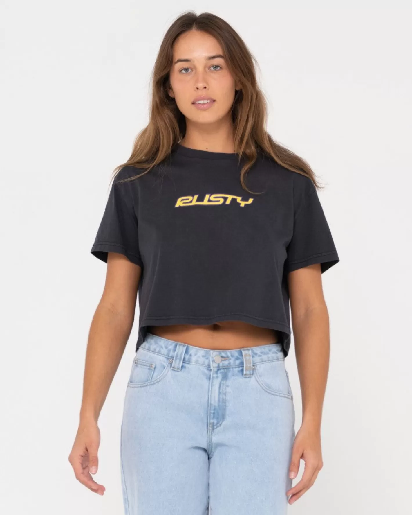 Mujer Rusty Camiseta Corta Con Grafico De Ajuste Relajado Rider