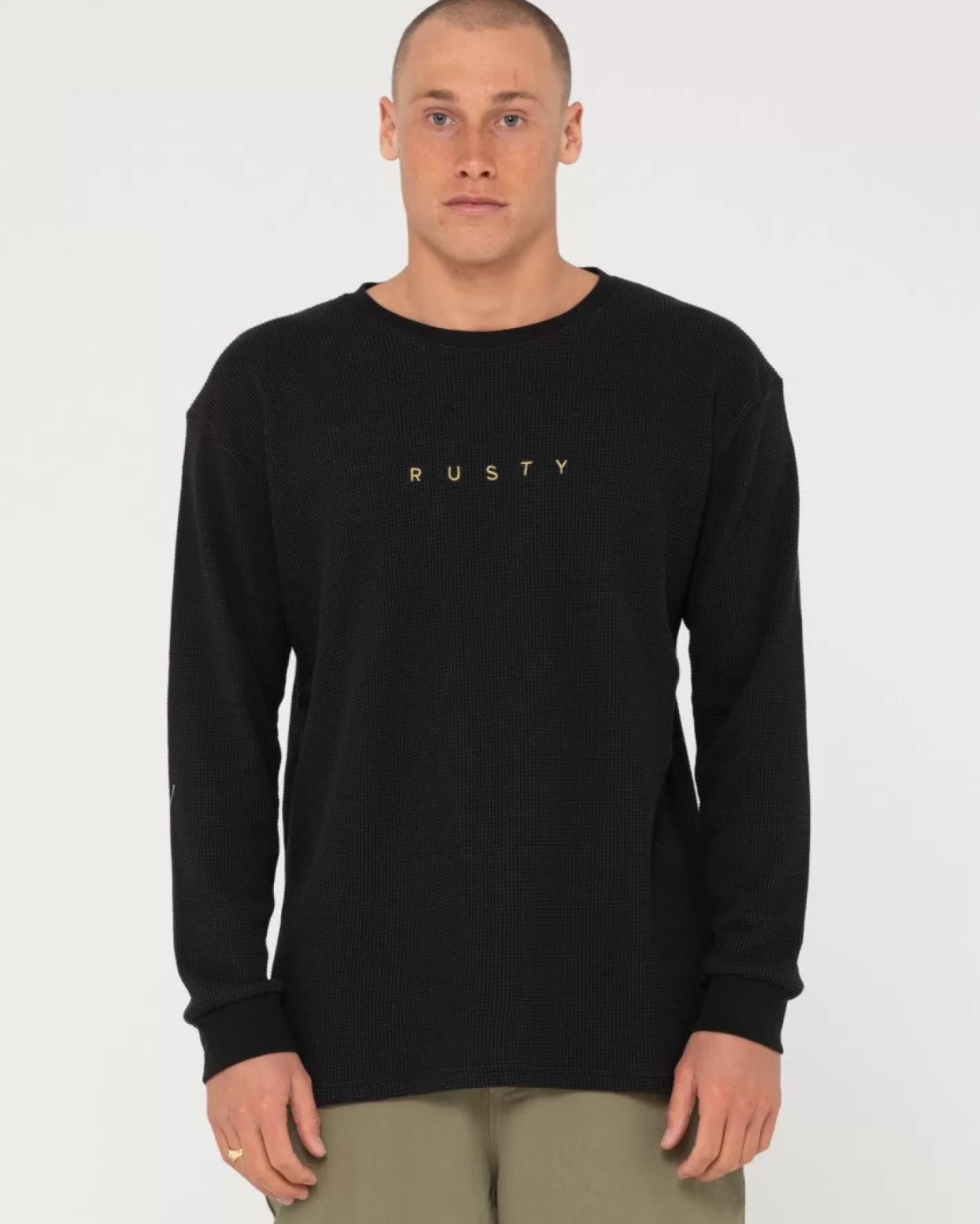 Hombre Rusty Camiseta De Manga Larga Tipo Gofre De Corte Corto