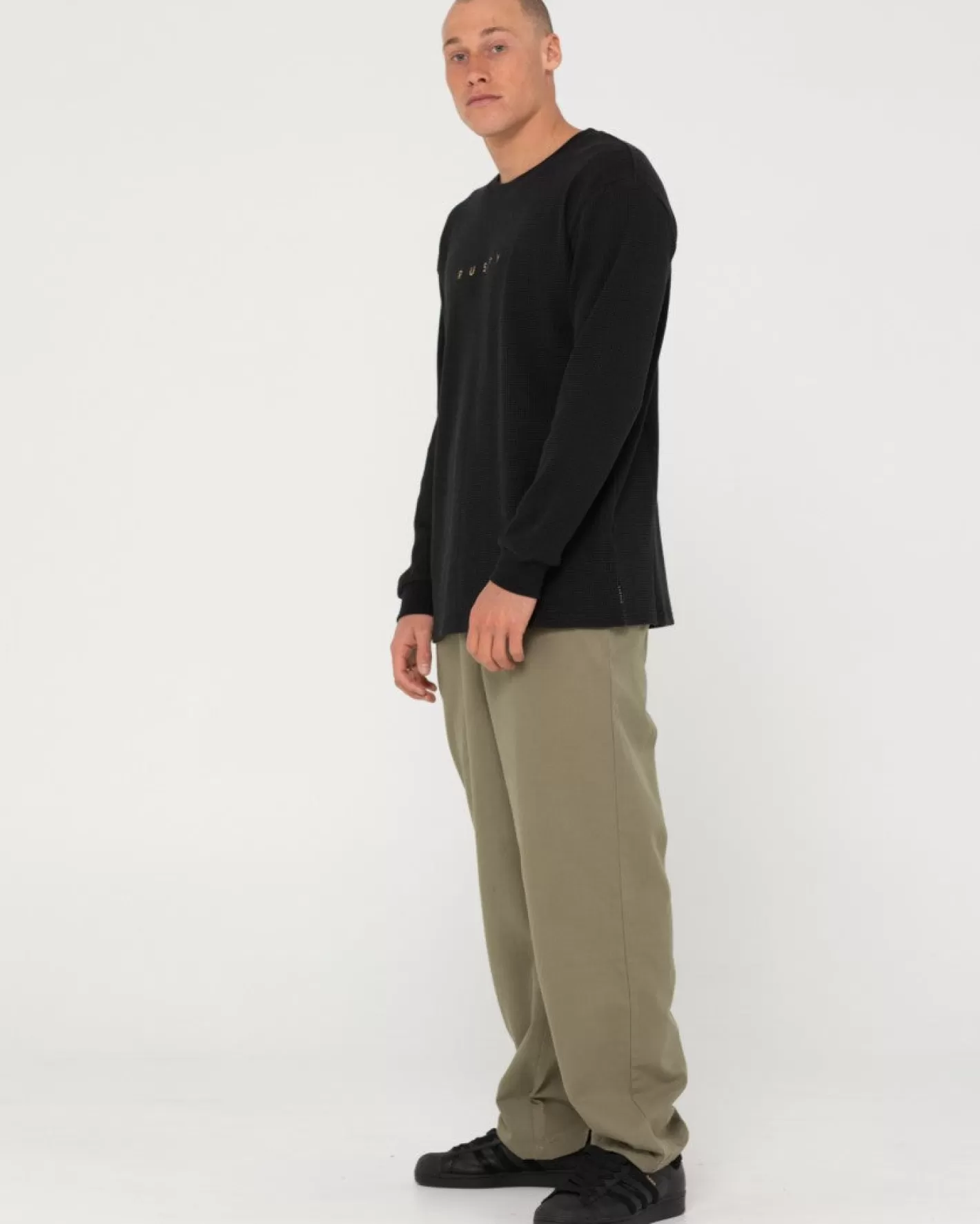 Hombre Rusty Camiseta De Manga Larga Tipo Gofre De Corte Corto