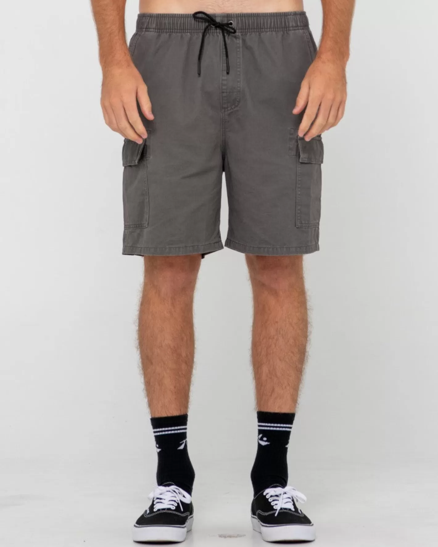 Hombre Rusty Camper Pantalon Corto Cargo Elastico Con Lavado Vintage
