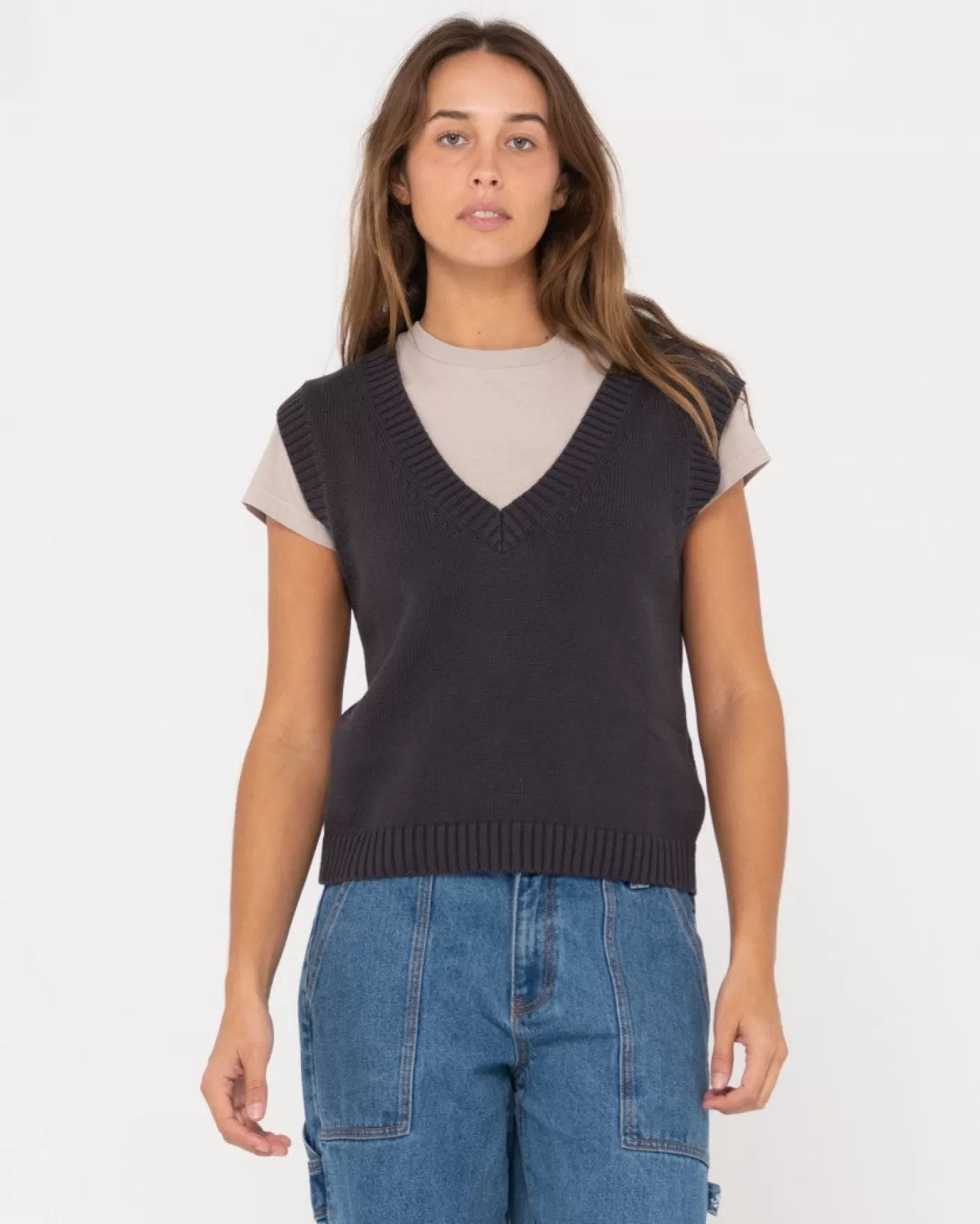 Mujer Rusty Chaleco De Punto Con Cuello En V Sin Mangas Nero