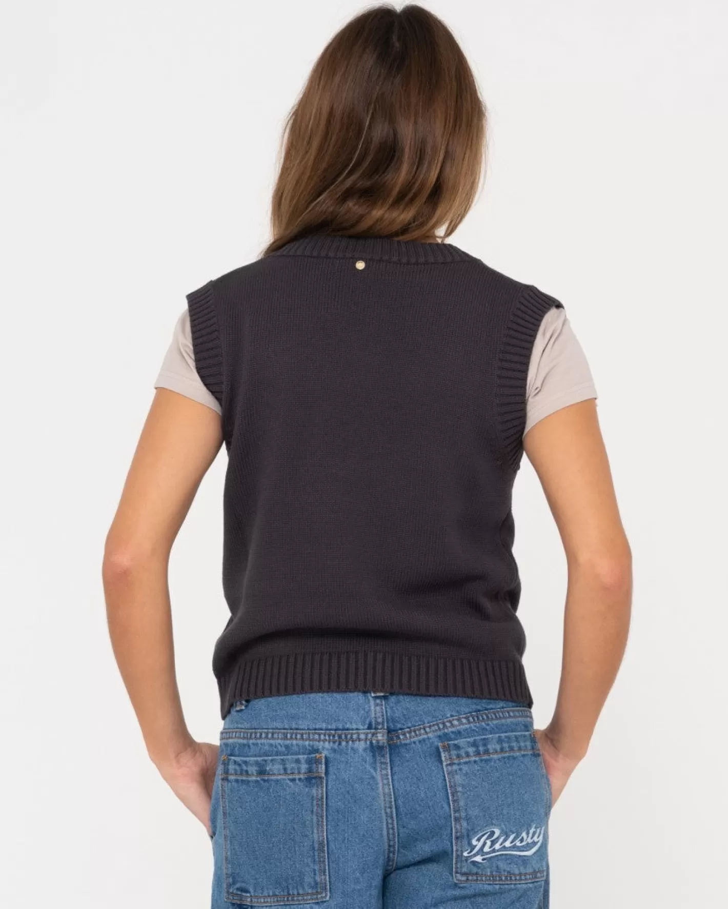 Mujer Rusty Chaleco De Punto Con Cuello En V Sin Mangas Nero