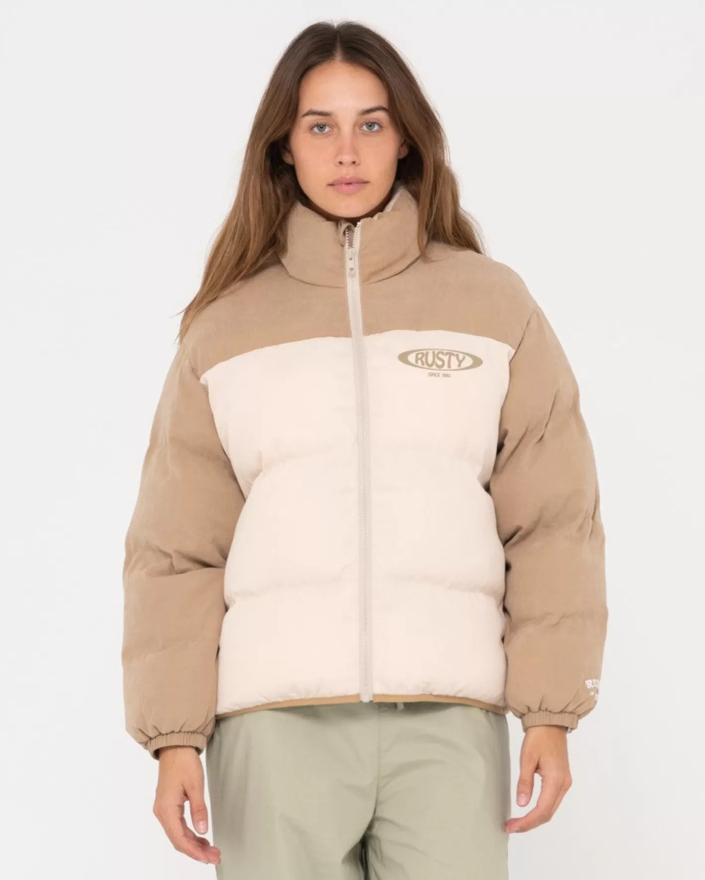 Mujer Rusty Chaqueta Acolchada Con Cremallera Completa En Contraste Tilly