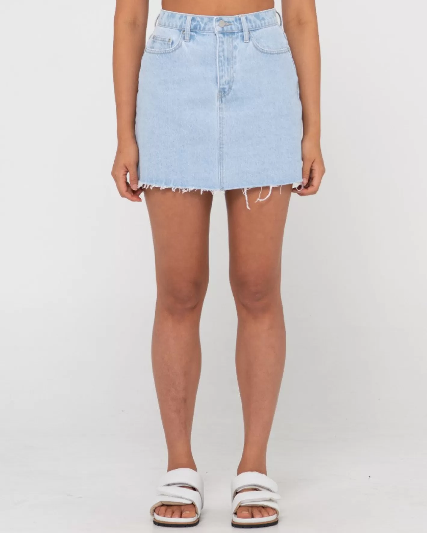 Mujer Rusty Falda Vaquera Deshilachada De Talle Alto Celeste