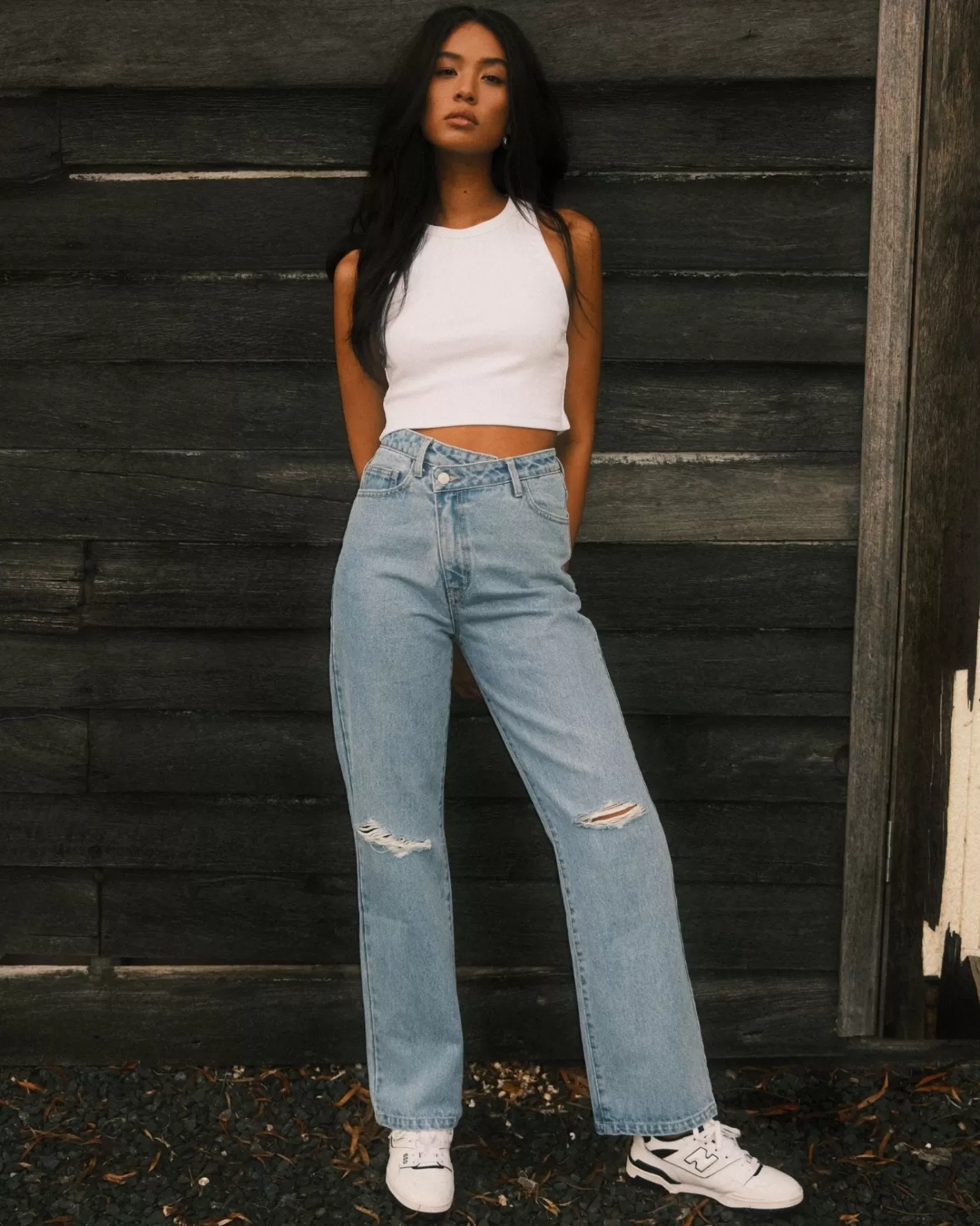 Mujer Rusty Jean Recto Desgastado De Talle Alto Chloe