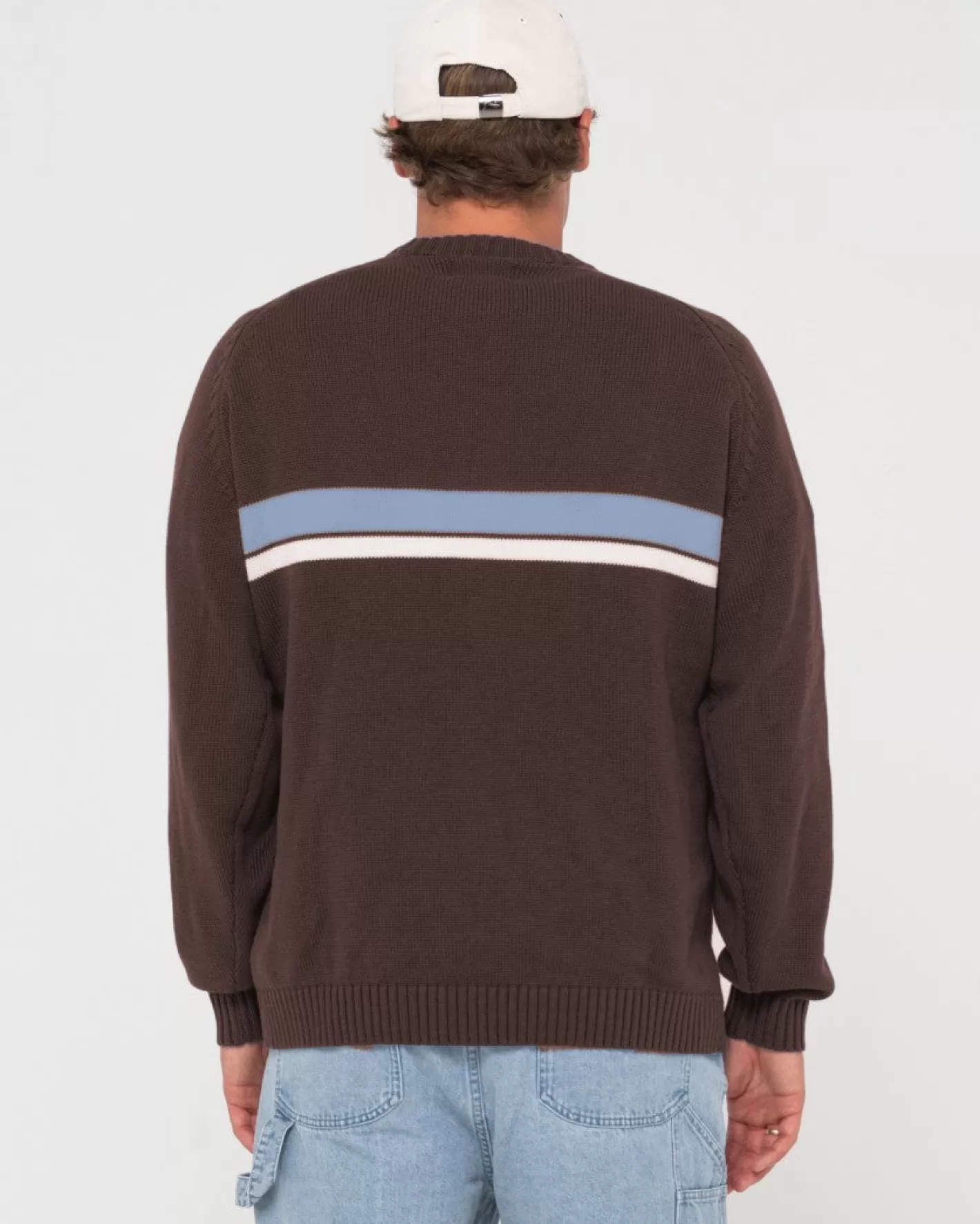 Hombre Rusty Jersey De Punto Con Cuello Redondo Y Lineas Blancas