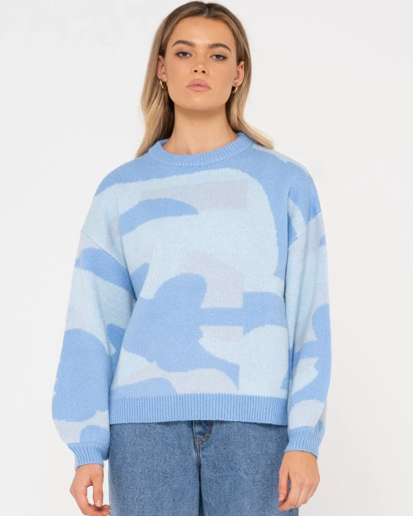 Mujer Rusty Jersey De Punto Extragrande Con Cuello Redondo Oceano