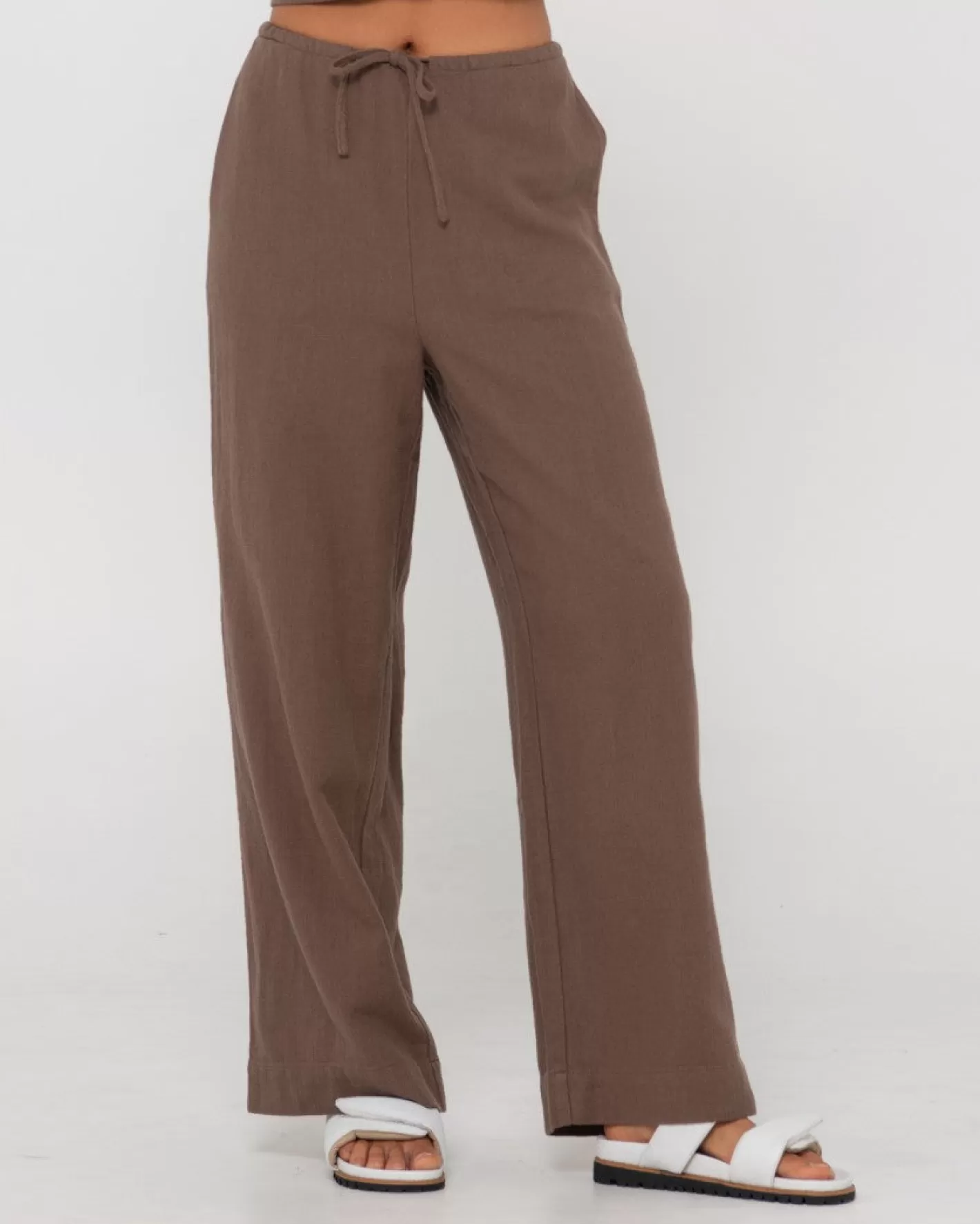 Mujer Rusty Pantalon De Lino De Corte Relajado Y Talle Alto Carolina