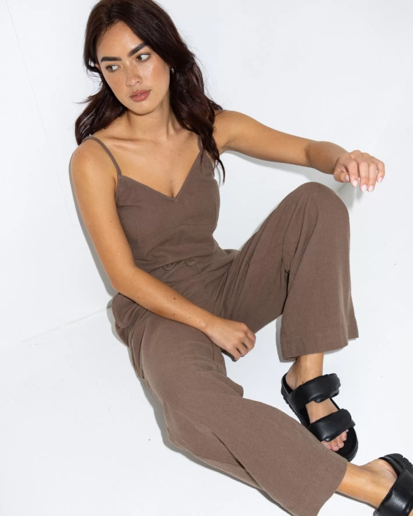 Mujer Rusty Pantalon De Lino De Corte Relajado Y Talle Alto Carolina