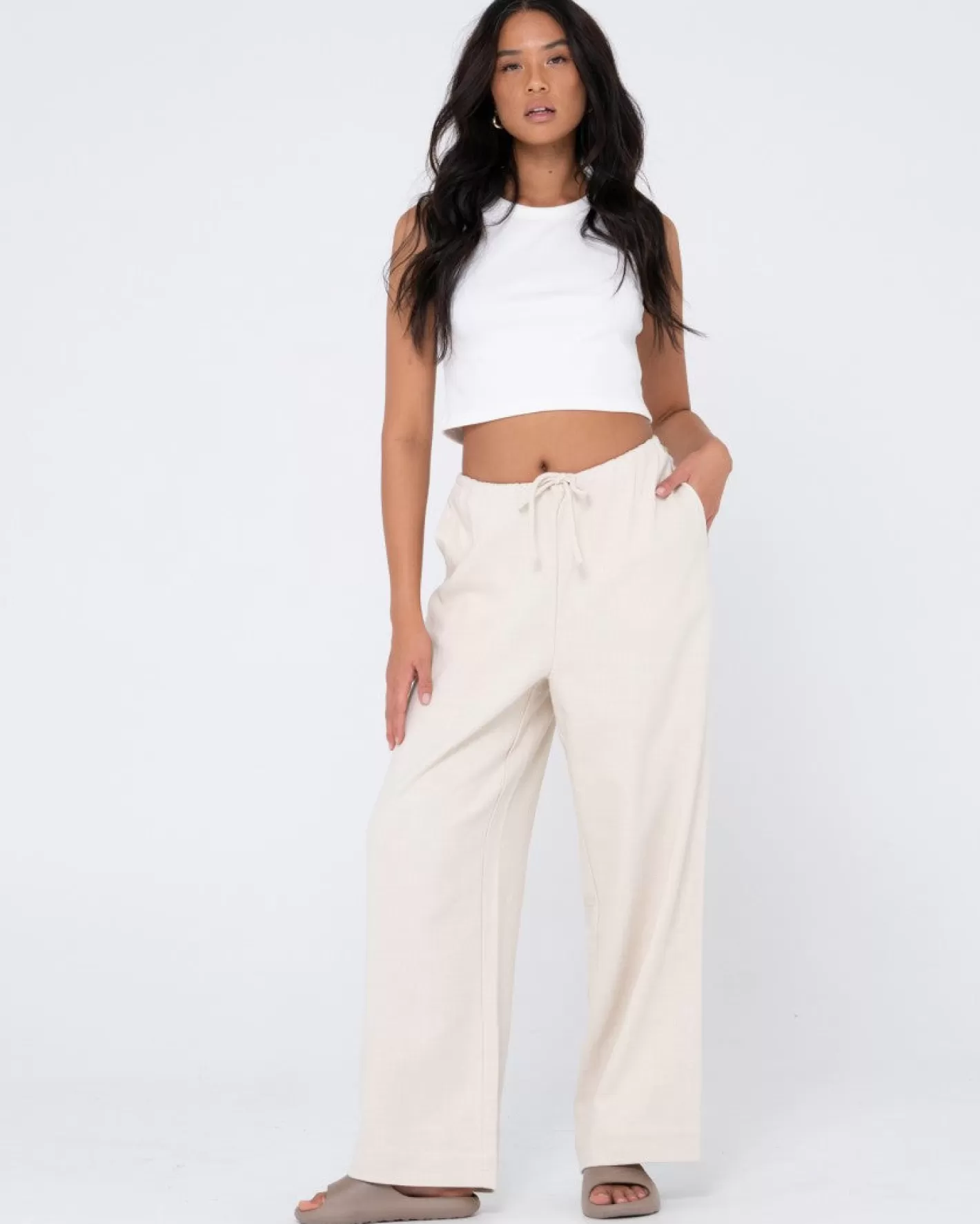 Mujer Rusty Pantalon De Lino De Corte Relajado Y Talle Alto Carolina