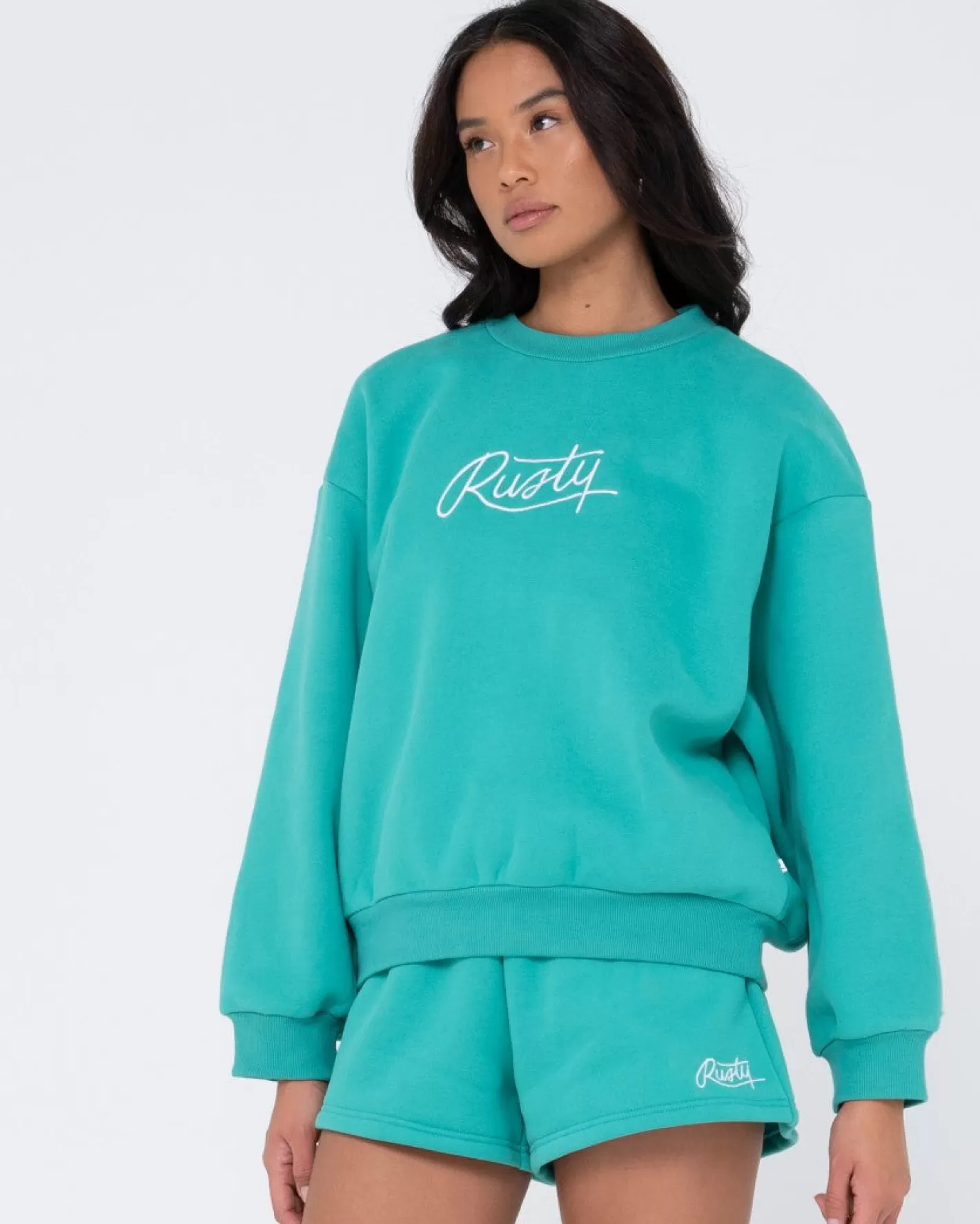 Mujer Rusty Polar Extragrande Con Cuello Redondo Y Texto