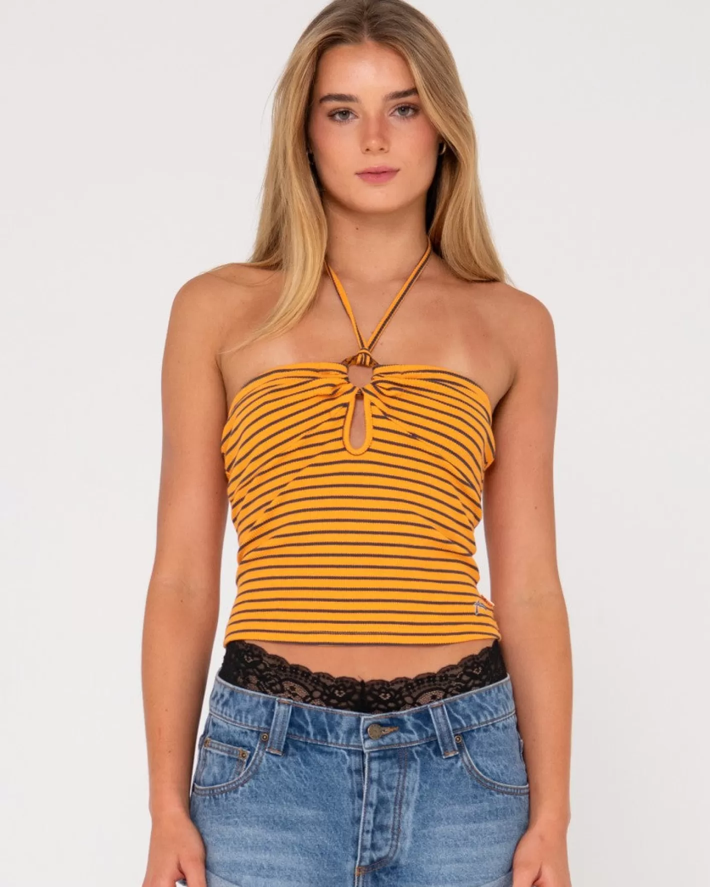 Mujer Rusty Top Con Cuello Halter A Rayas Emma