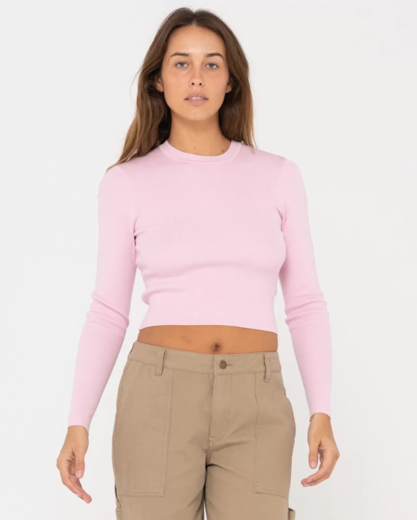Mujer Rusty Top Corto De Punto De Manga Larga Amelia