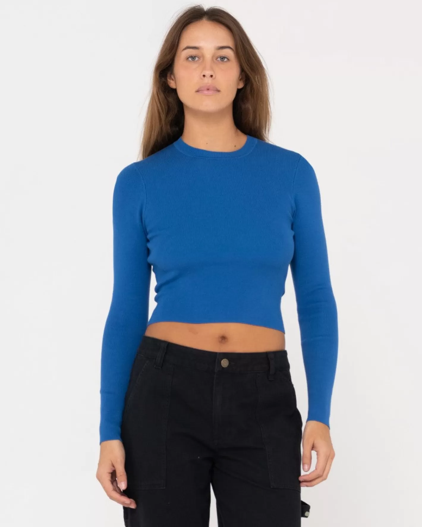 Mujer Rusty Top Corto De Punto De Manga Larga Amelia