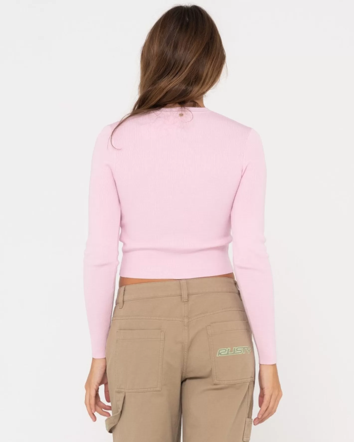 Mujer Rusty Top Corto De Punto De Manga Larga Amelia