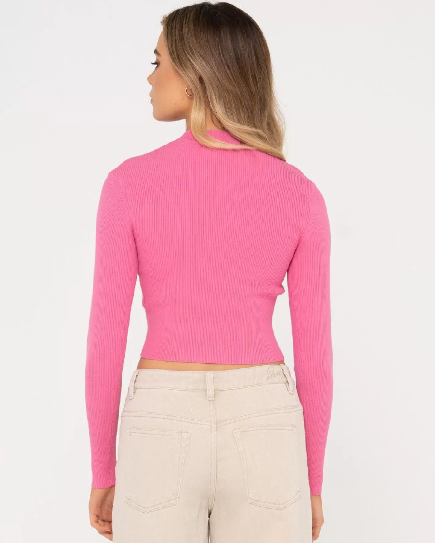Mujer Rusty Top De Punto De Manga Larga Con Cuello Simulado Charis