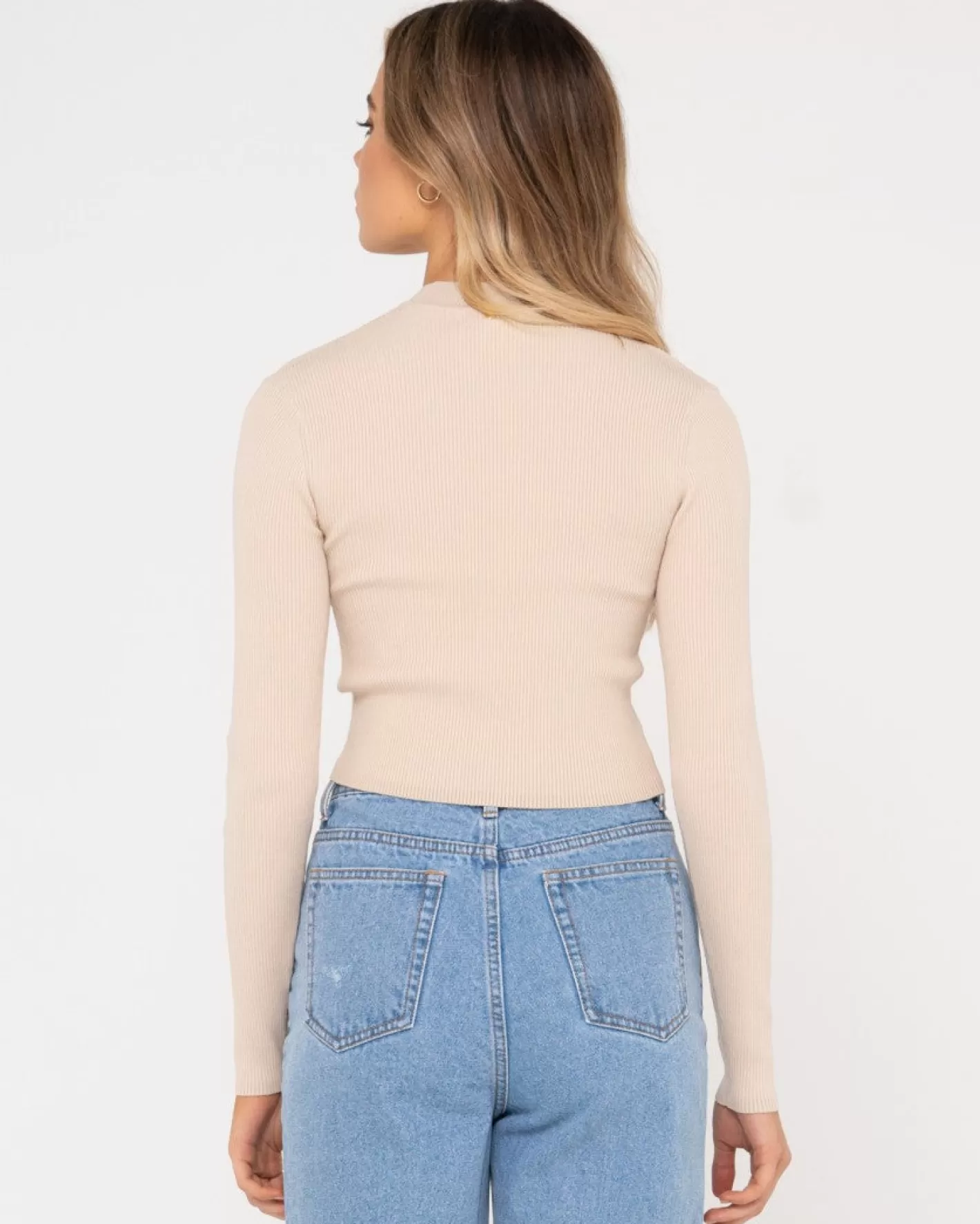 Mujer Rusty Top De Punto De Manga Larga Con Cuello Simulado Charis