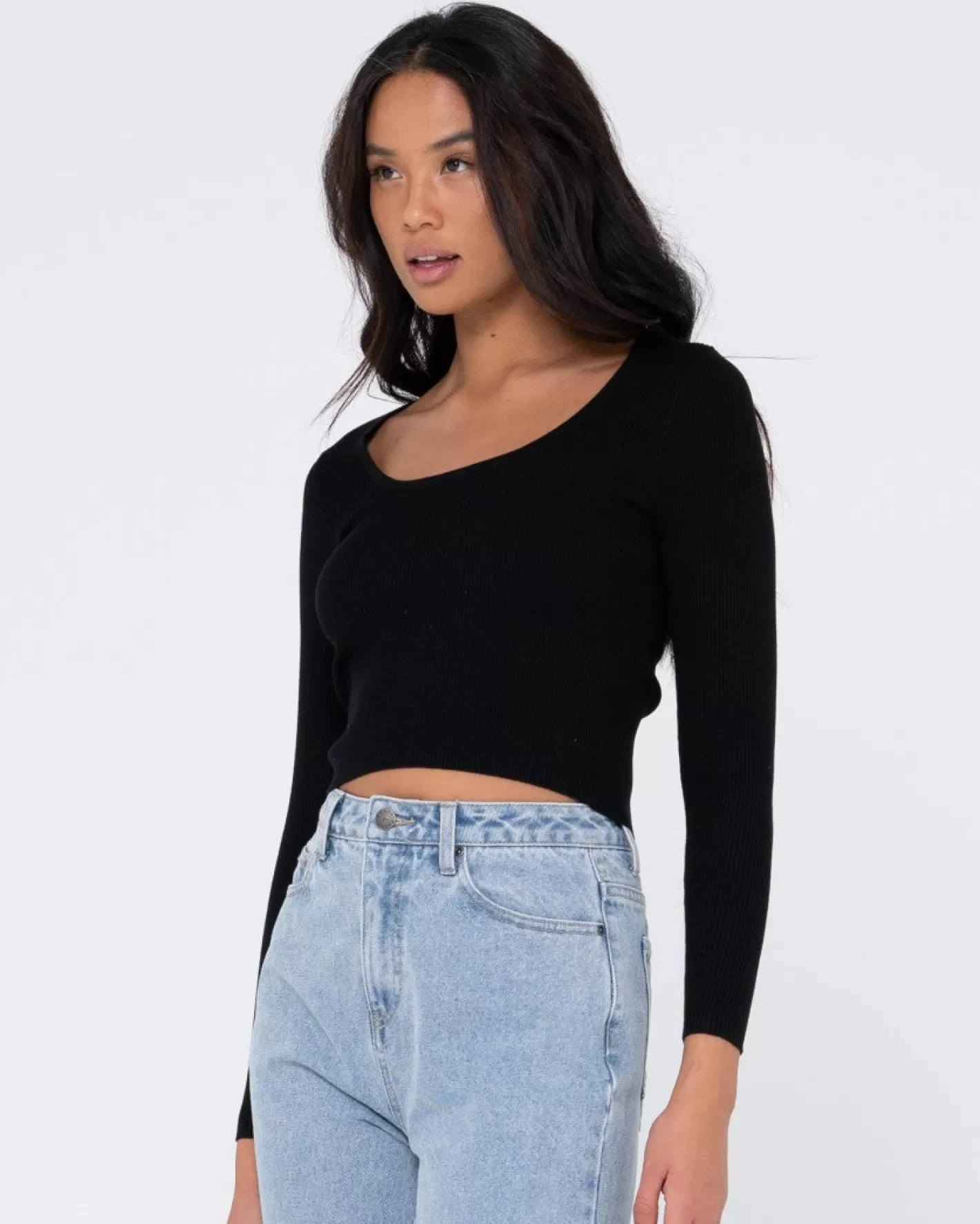 Mujer Rusty Top De Punto De Manga Larga Con Escote Bajo Charis