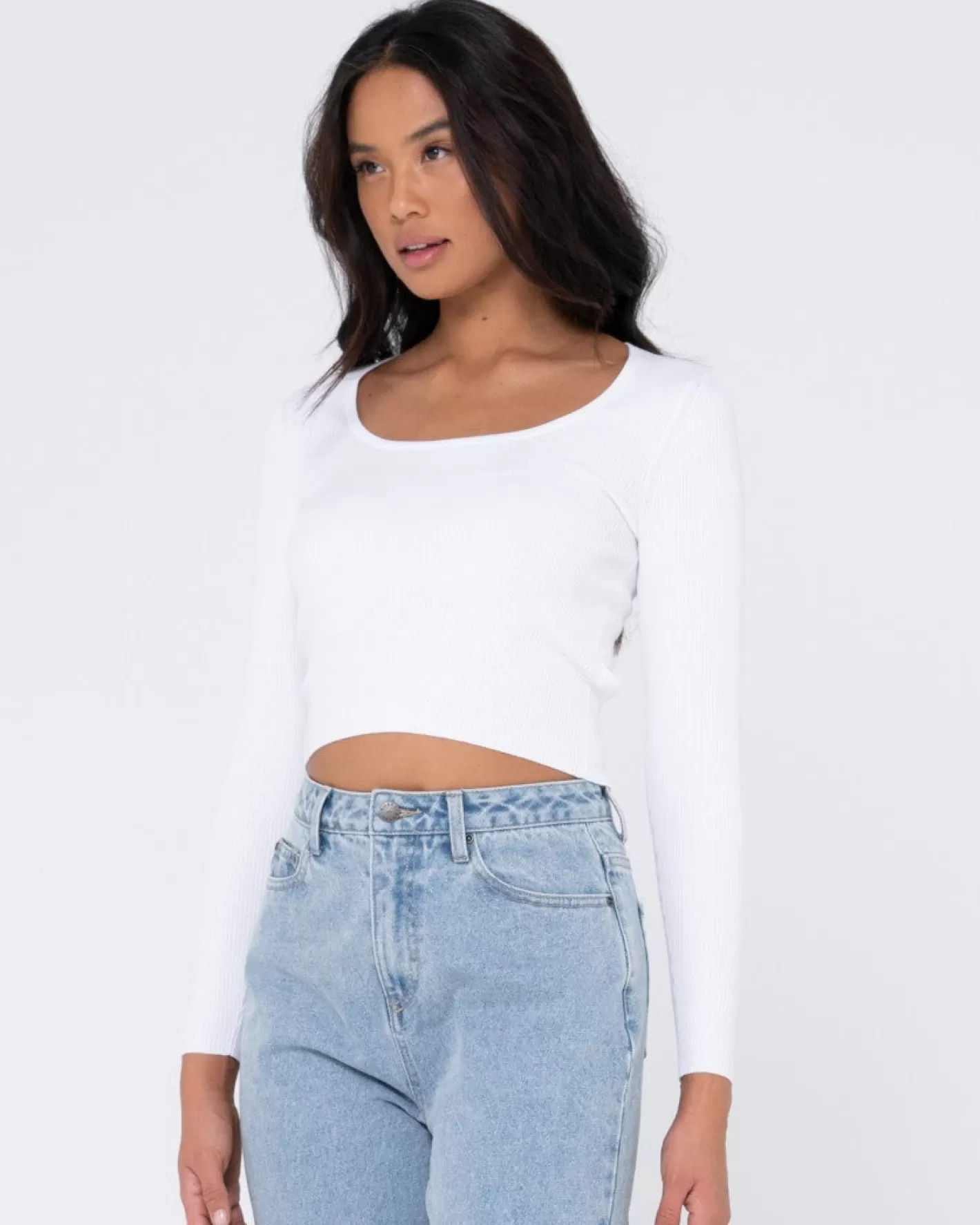 Mujer Rusty Top De Punto De Manga Larga Con Escote Bajo Charis