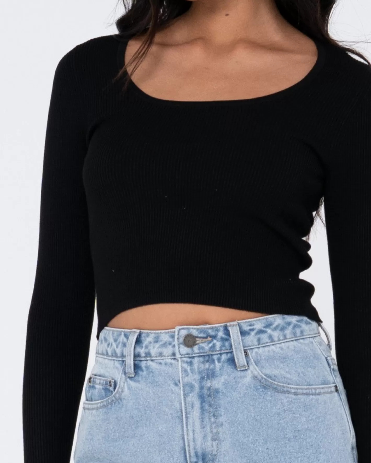 Mujer Rusty Top De Punto De Manga Larga Con Escote Bajo Charis