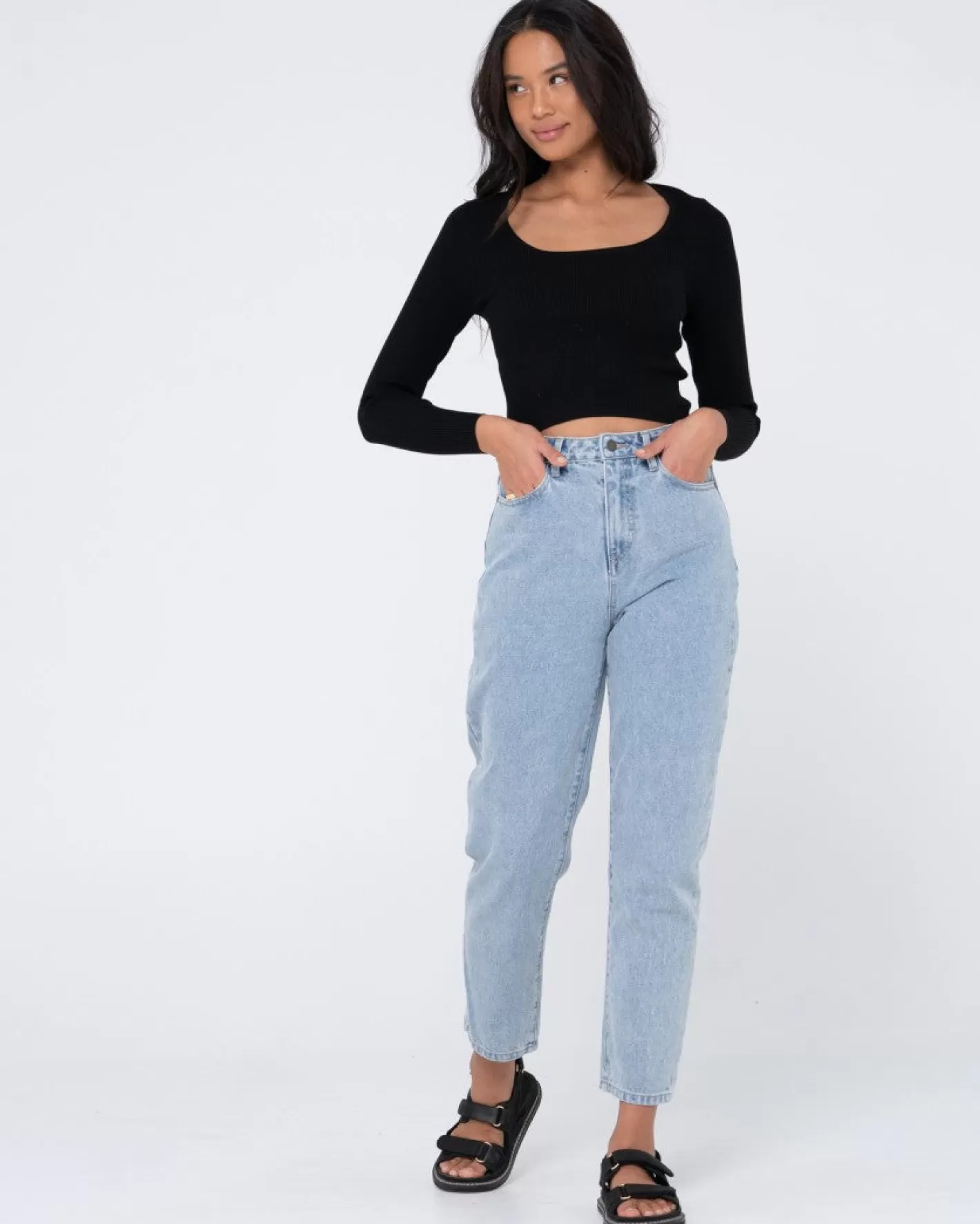 Mujer Rusty Top De Punto De Manga Larga Con Escote Bajo Charis