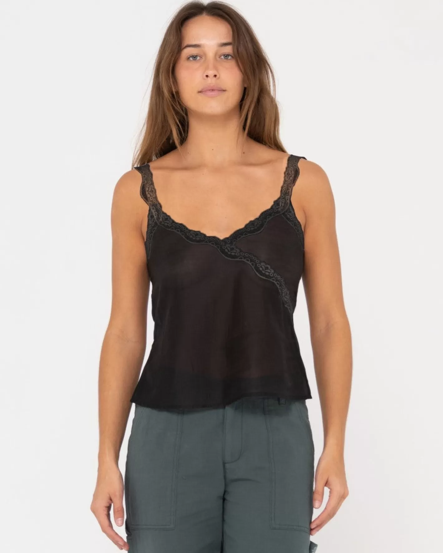 Mujer Rusty Top De Tirantes De Encaje Transparente De Maison