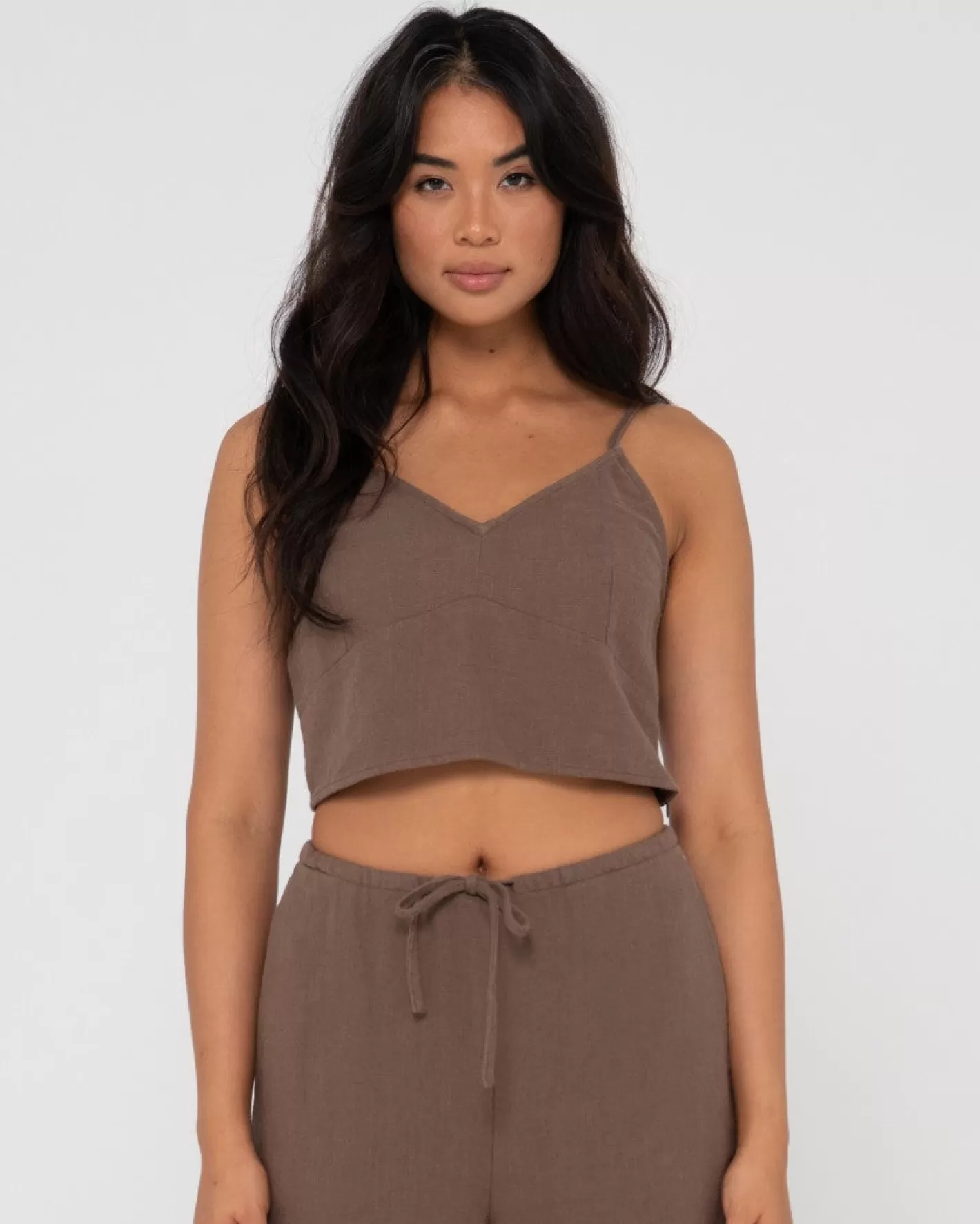 Mujer Rusty Top Lencero De Lino Con Cuello En V Carolina