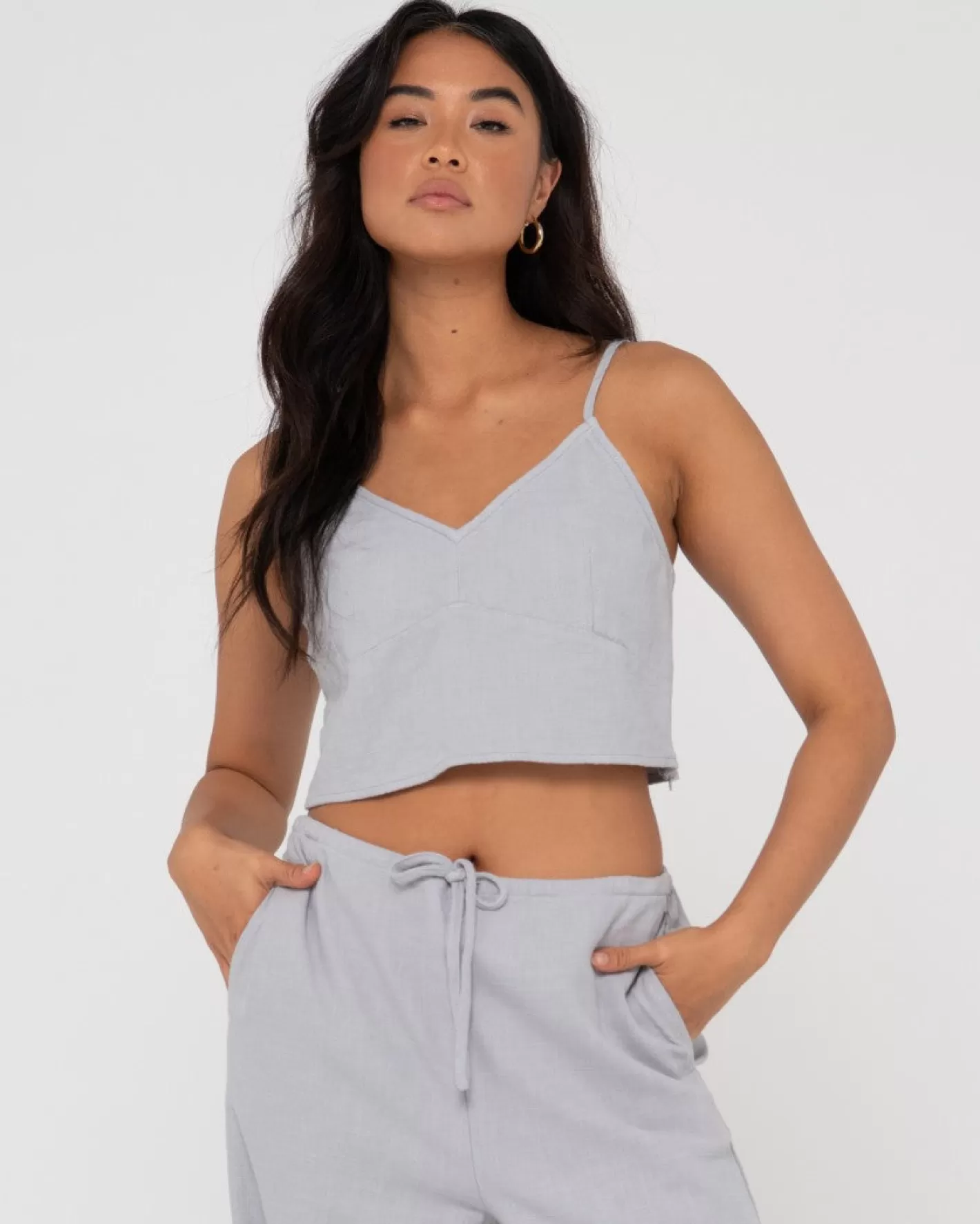 Mujer Rusty Top Lencero De Lino Con Cuello En V Carolina