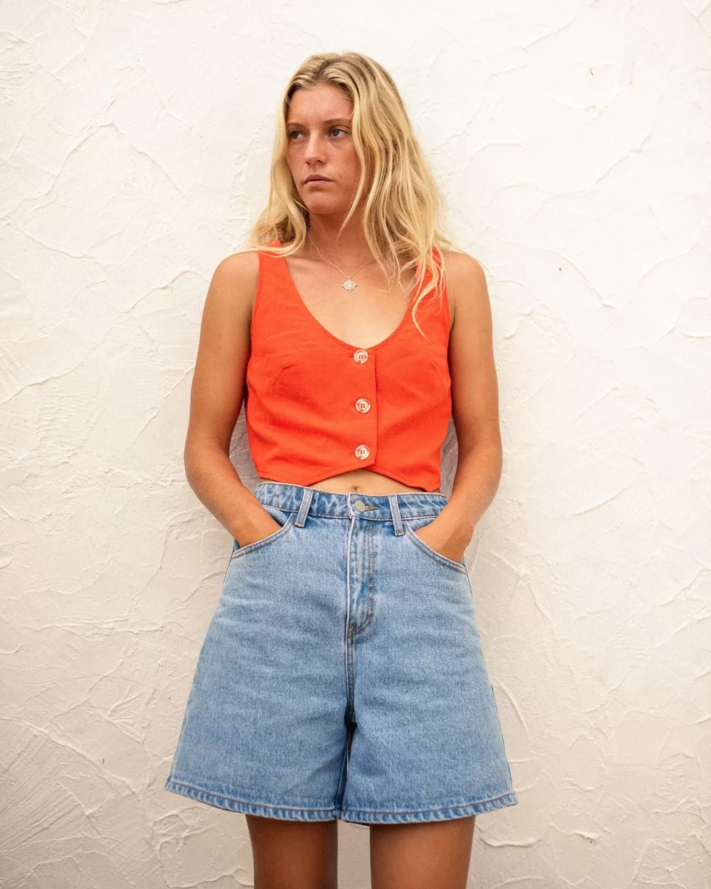 Mujer Rusty Top Sin Mangas Con Botones Sicily