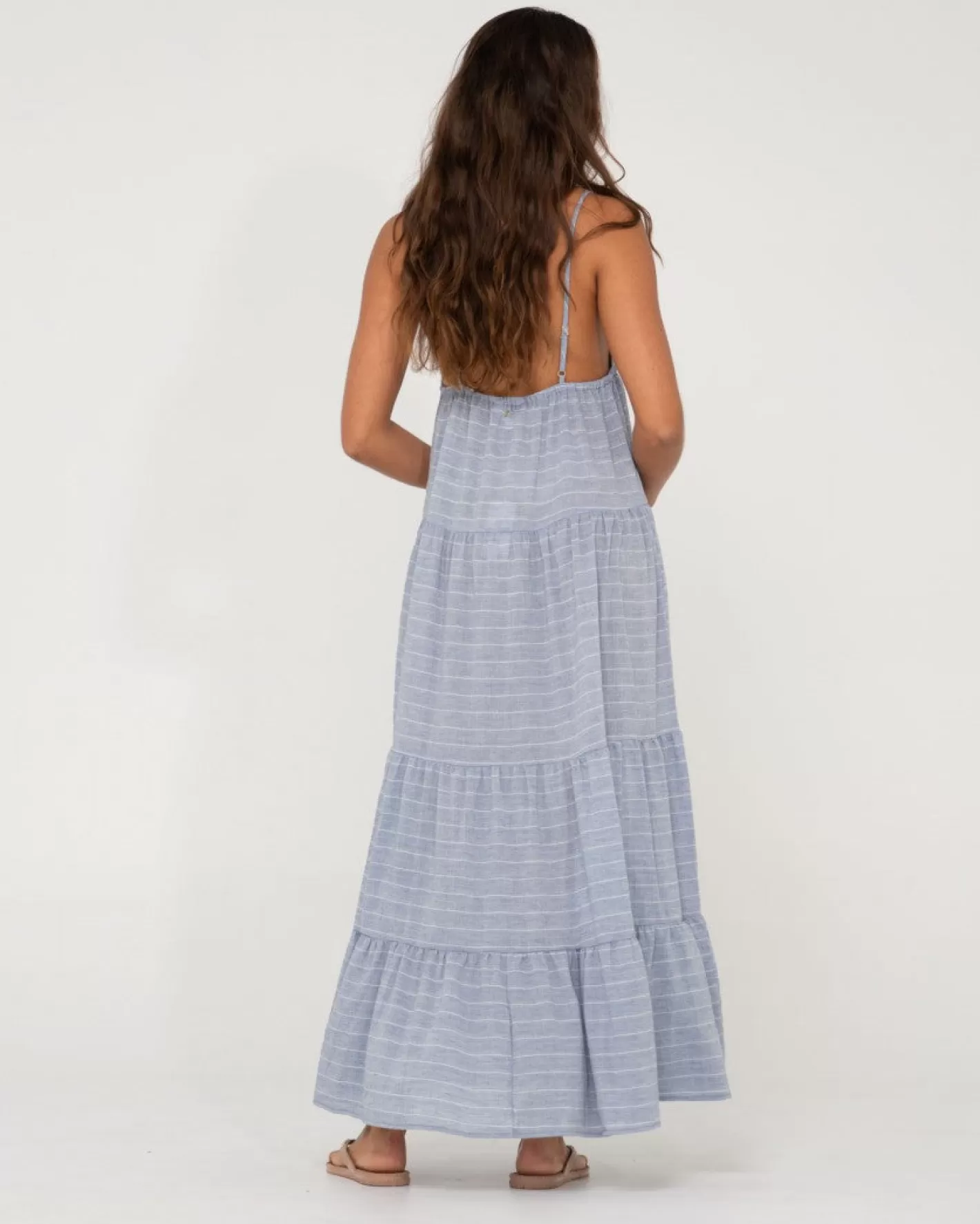 Mujer Rusty Vestido Largo A Rayas Con Capas Siena