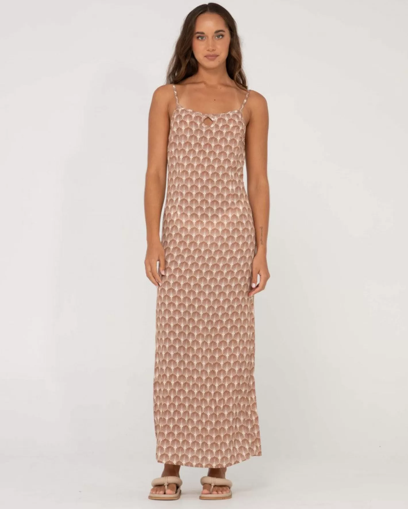 Mujer Rusty Vestido Largo Con Aberturas Y Estampado Panama