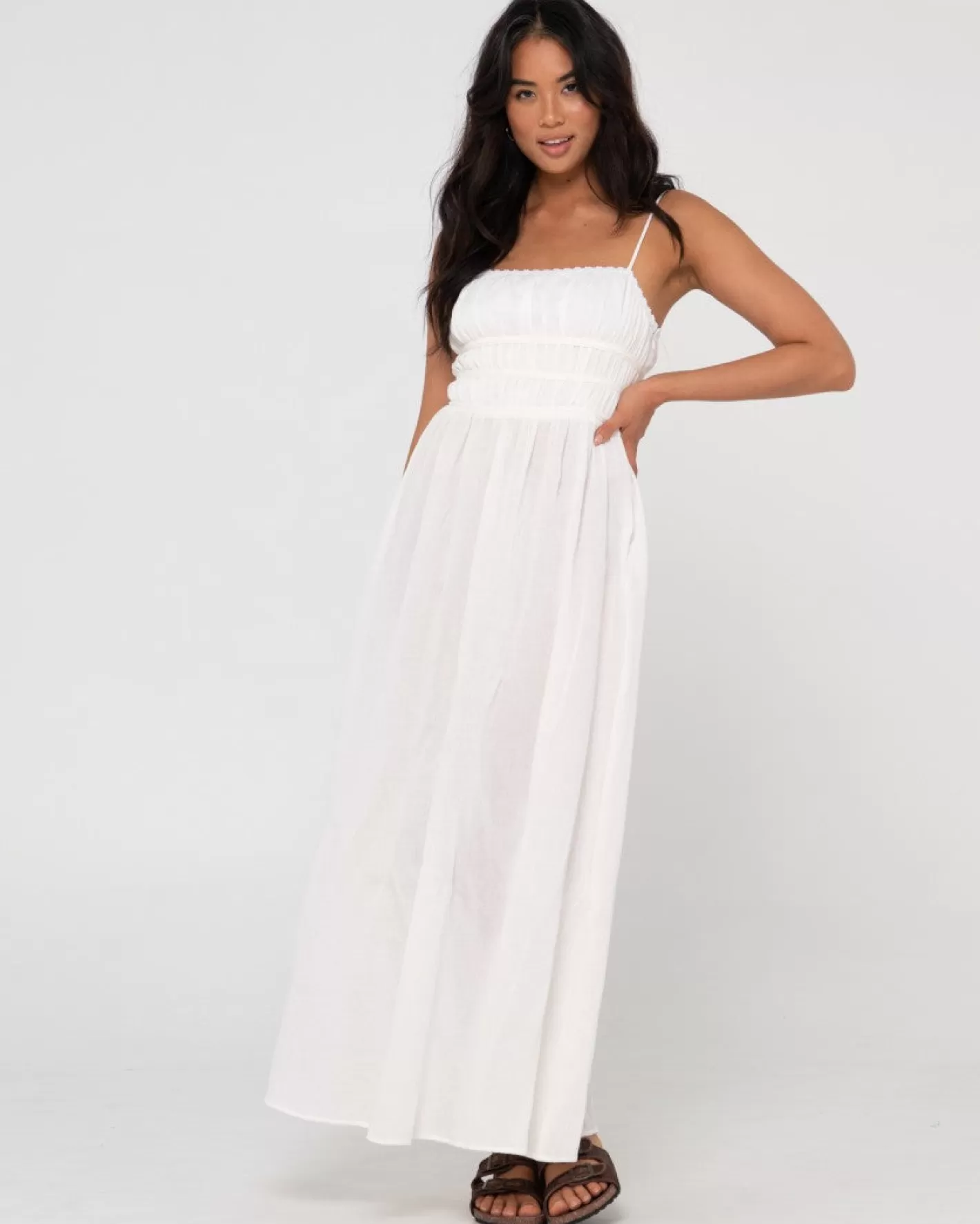 Mujer Rusty Vestido Largo Fruncido Coco